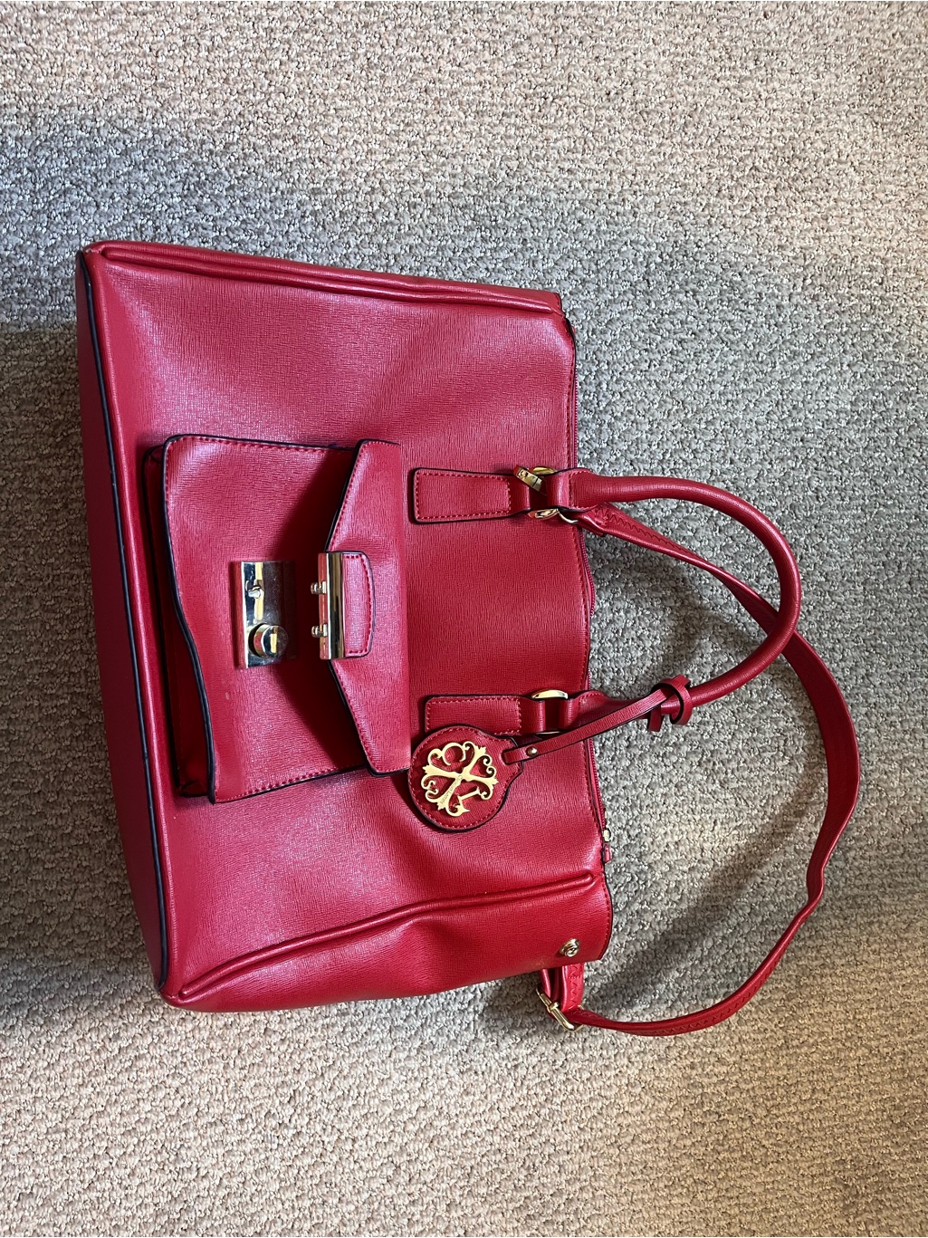 Christian Lacroix Red Leather Shoulder Bag With Gold Hardware